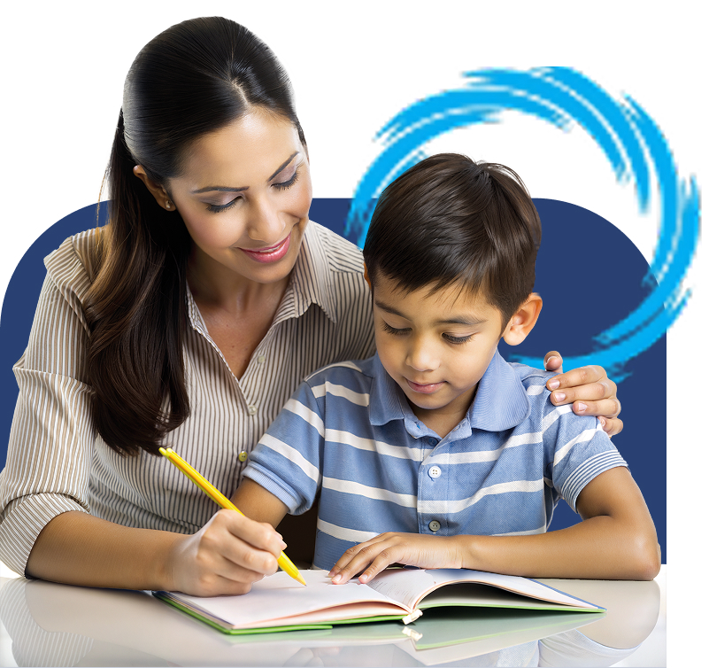 Professora e aluno estudando em um projeto do ICASOP